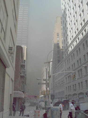 A brown grey cloud where the towers were